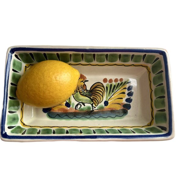 Vintage Rectangular Rooster Bowl Gorky Pottery Mexico - Picture 2 of 5